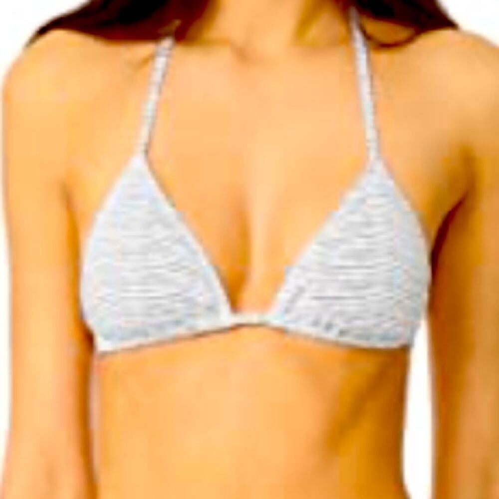 Eberjey Gisele Triangle Bikini Top Blue Stripe NWT Small Designer Swim